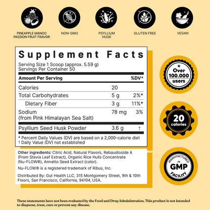 ColonBroom Psyllium Husk Powder with Stevia (Tropical Fruits) – Digestive Fiber Drink for Bloat Relief & Gut Health | 50 Servings