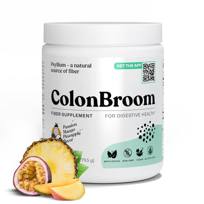ColonBroom Psyllium Husk Powder with Stevia (Tropical Fruits) – Digestive Fiber Drink for Bloat Relief & Gut Health | 50 Servings