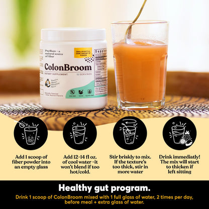ColonBroom Psyllium Husk Powder with Stevia (Tropical Fruits) – Colon Cleanse & Digestive Fiber Powder – 150 Servings