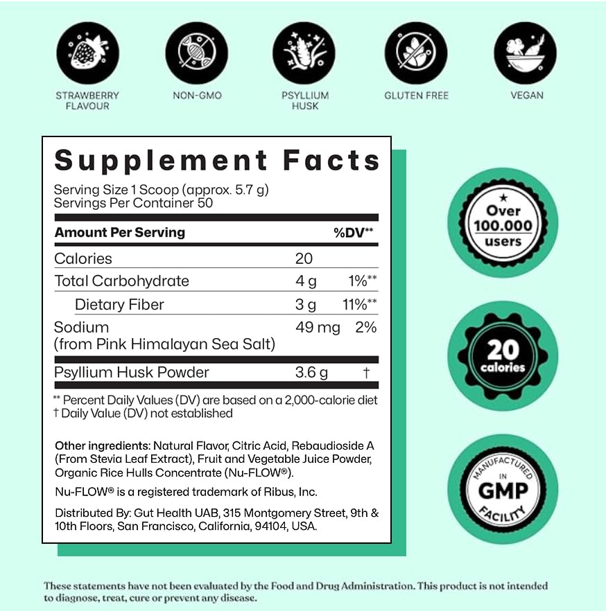 ColonBroom Psyllium Husk Powder (Strawberry) – Fiber Powder for Digestive Wellness | 100 Servings