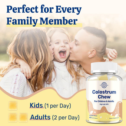 Bovine Colostrum Chews with 60% IgG – Vanilla Flavor, Grass-Fed Cows – Immune & Gut Support – 60 Soft Chews (2 Bottles)