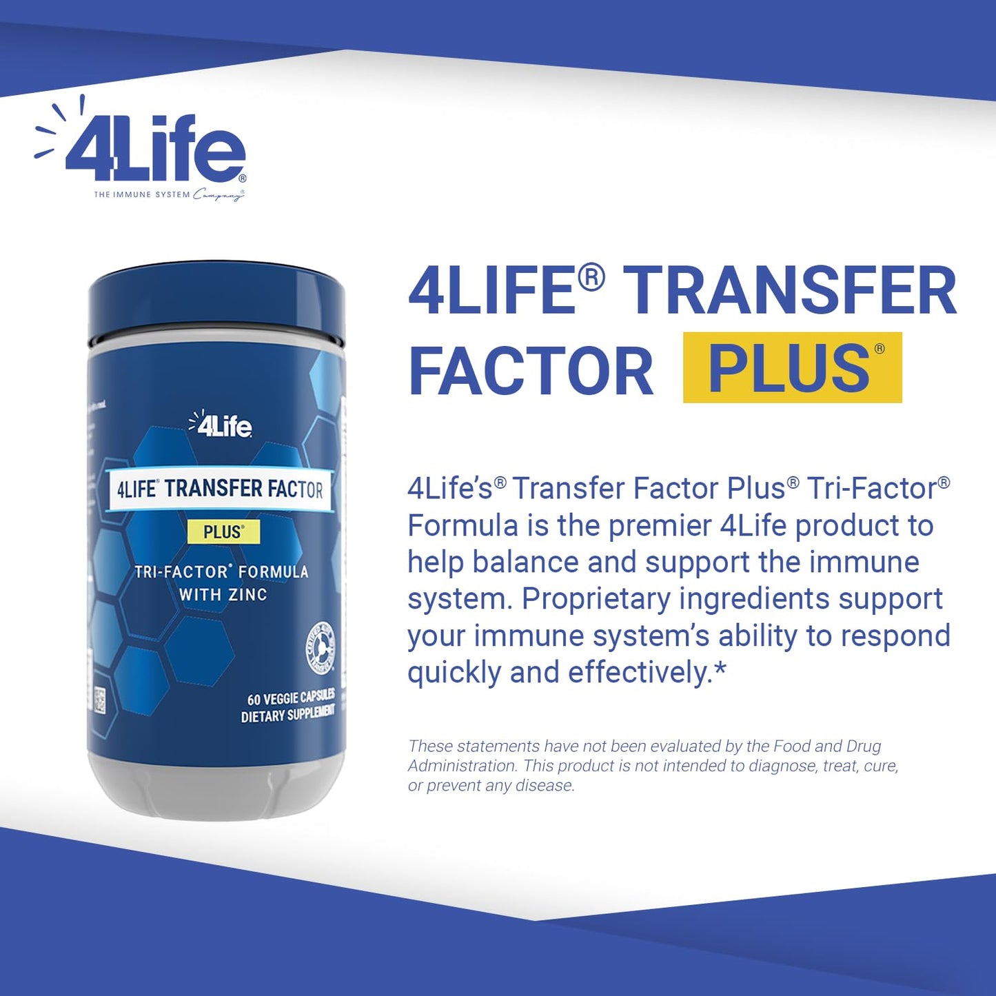 4Life Transfer Factor Plus with Zinc & Super Mushroom Blend — 60 Vegetarian Capsules