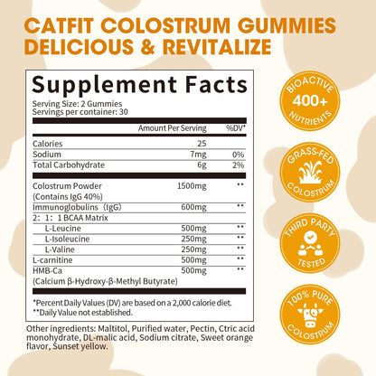 Sugar-Free Colostrum Gummies – Grass-Fed, 40% IgG, Orange, 60 Gummies