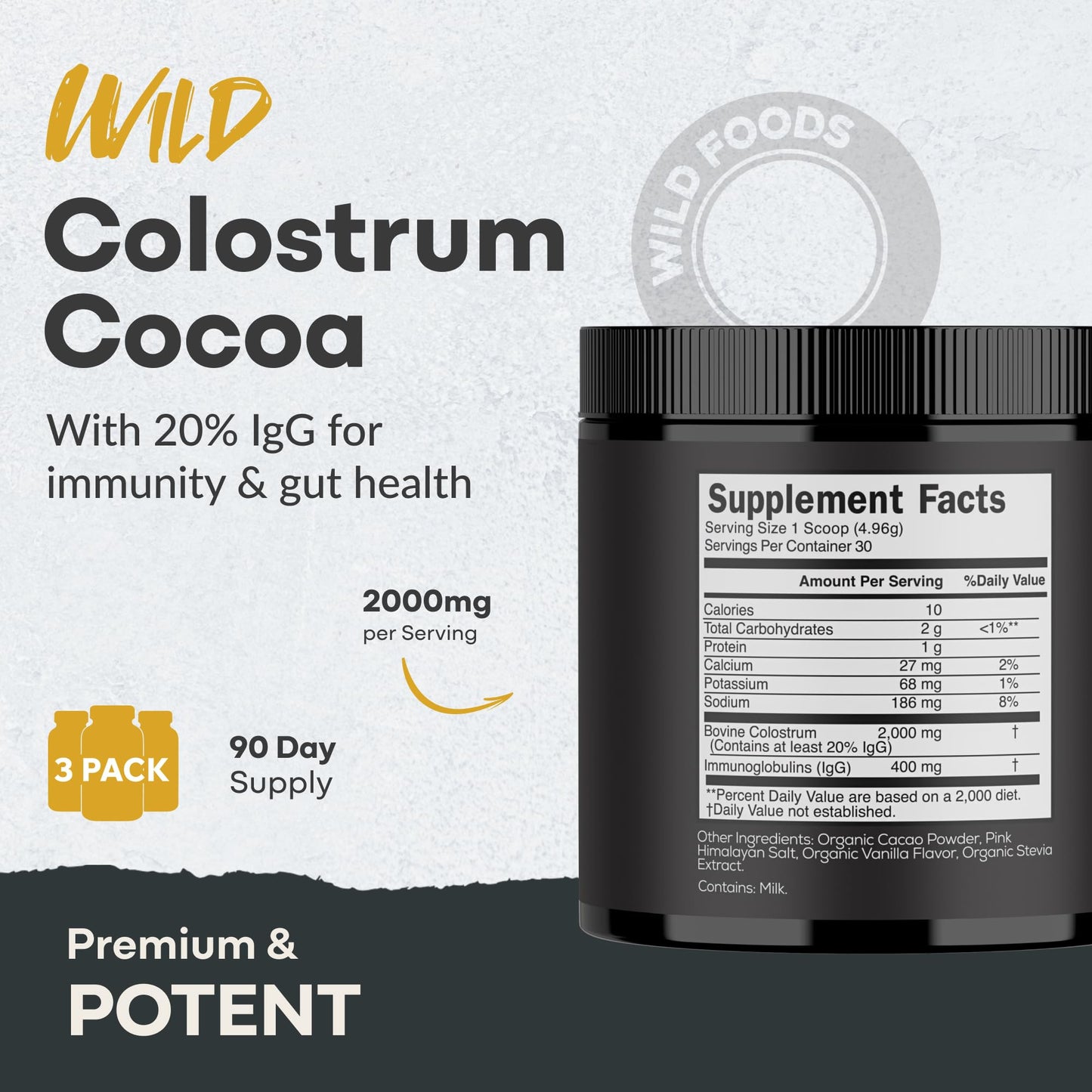 Colostrum Supplement | Grass-Fed Bovine Colostrum Powder with 2000mg & 400mg IgG – Gut, Immunity, Skin
