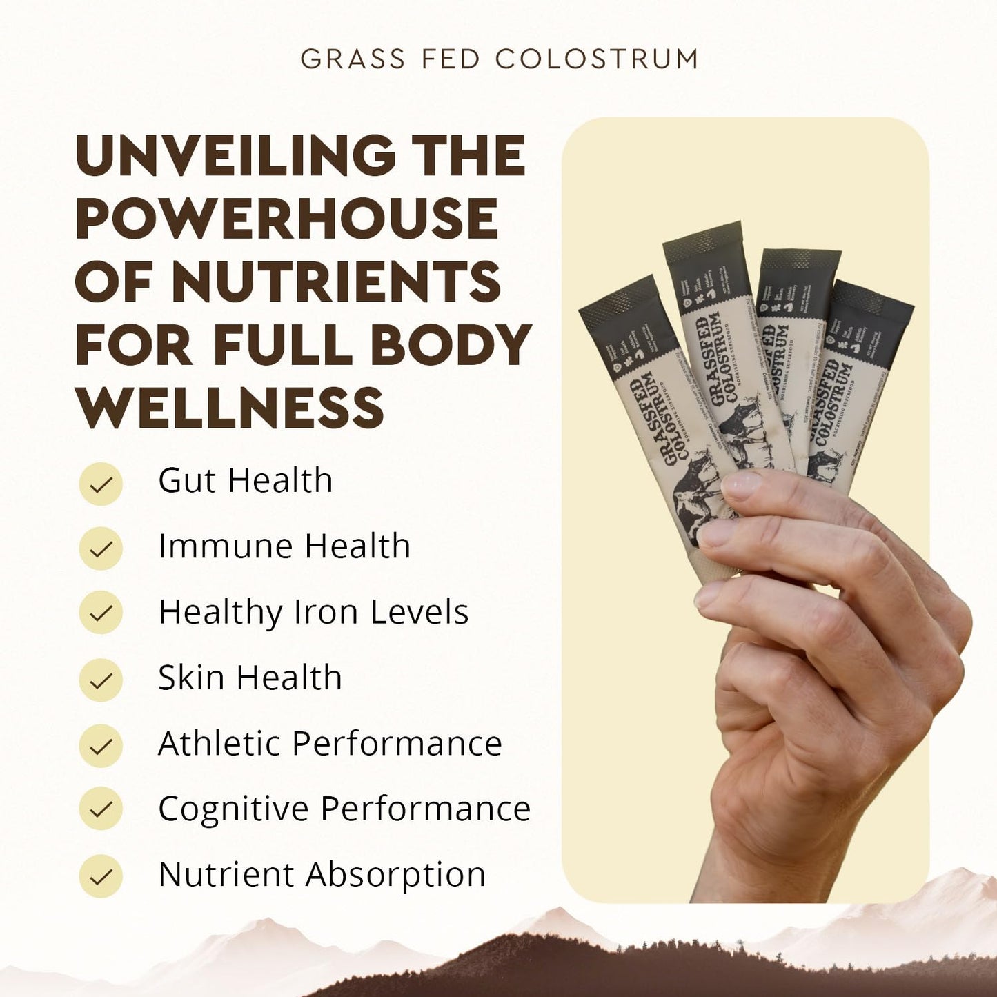 Ancestral Supplements Grass-Fed Beef Bovine Colostrum Powder Packets – Immune Support, Gut Health, 30 Sticks