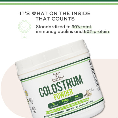 Double Wood Colostrum Powder - Immune & Gut Health Support (120g, 60-Day Supply)