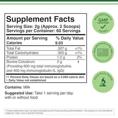 Double Wood Colostrum Powder - Immune & Gut Health Support (120g, 60-Day Supply)
