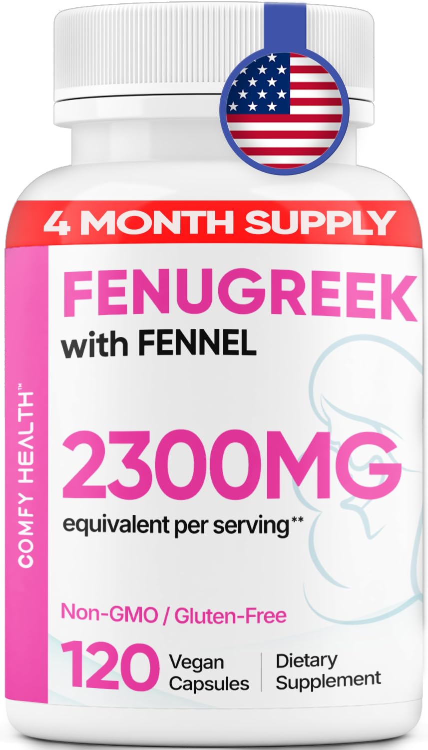 Comfy Health Fenugreek Capsules with Fennel for Lactation – 2300mg per Capsule, 120 Count, Gluten Free, Non-GMO