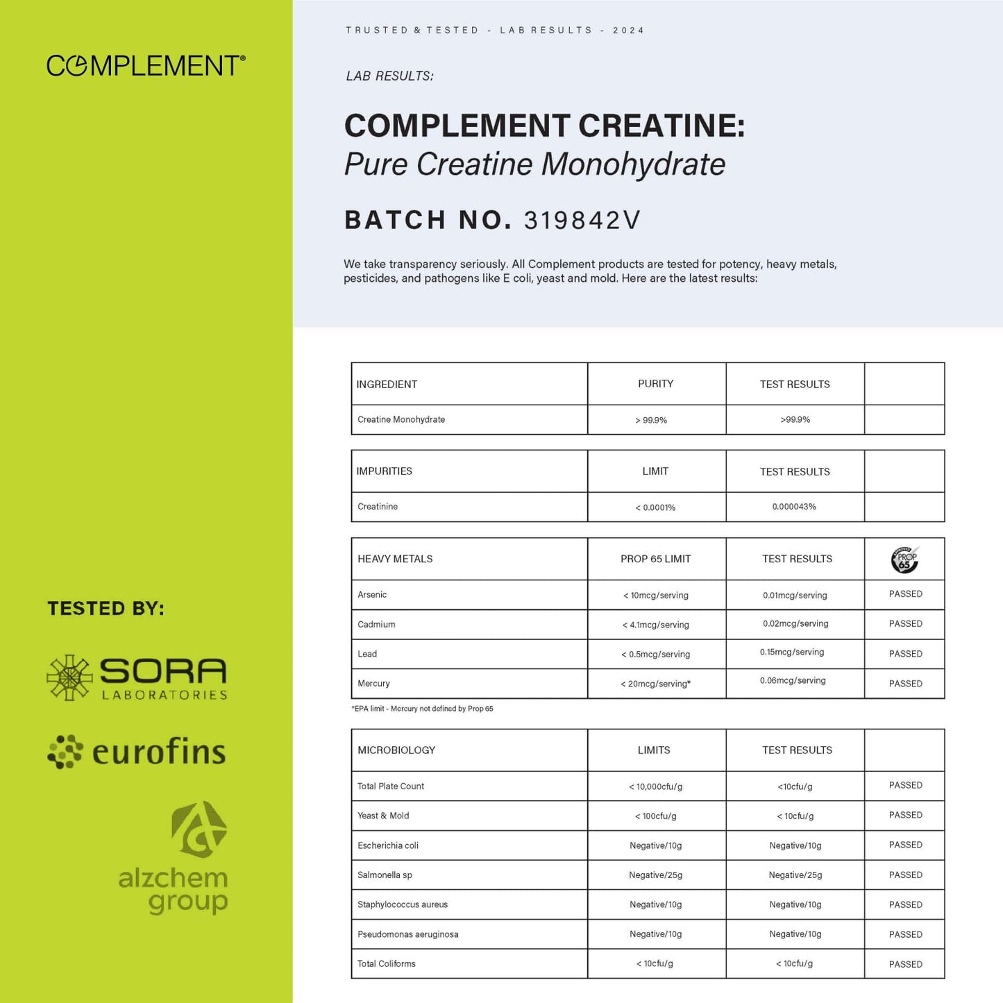 Complement Creatine Monohydrate Micronized Powder – 5g, 60 Servings | Vegan, Unflavored