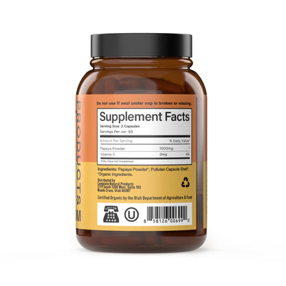 Complete Natural Organic Papaya Enzymes & Papain Capsules – 500mg, 100 Pills