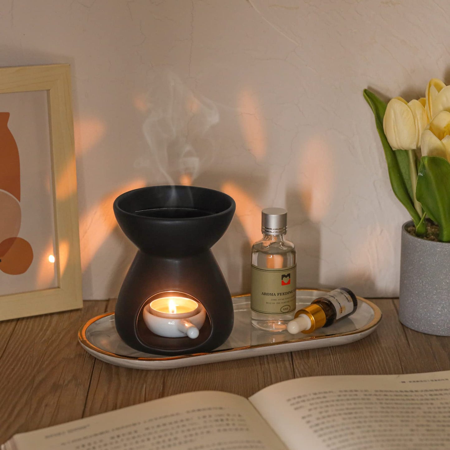 ComSaf 2-Pack Essential Oil Burner – Ceramic Wax Melt Diffusers, Black