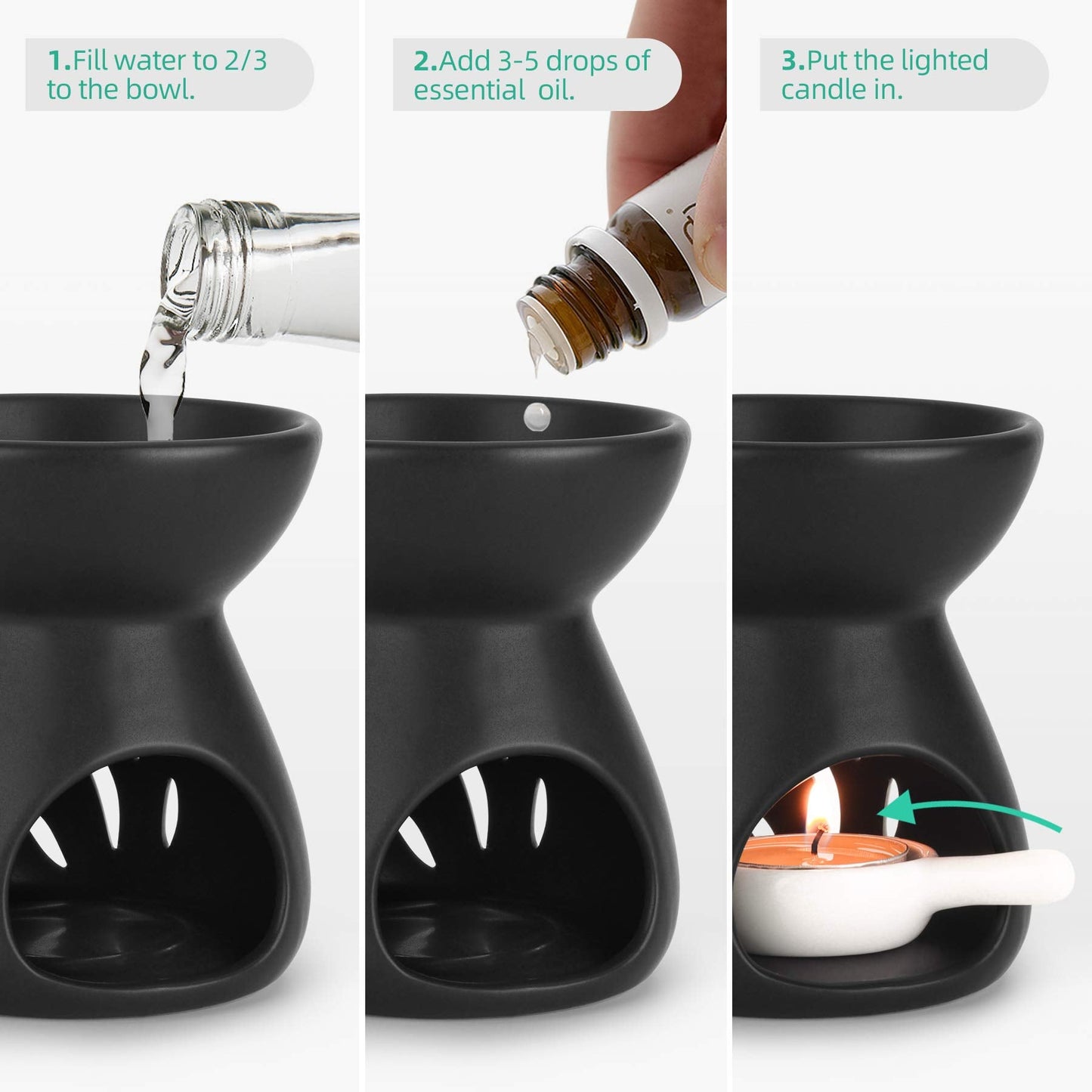 ComSaf 2-Pack Essential Oil Burner – Ceramic Wax Melt Diffusers, Black