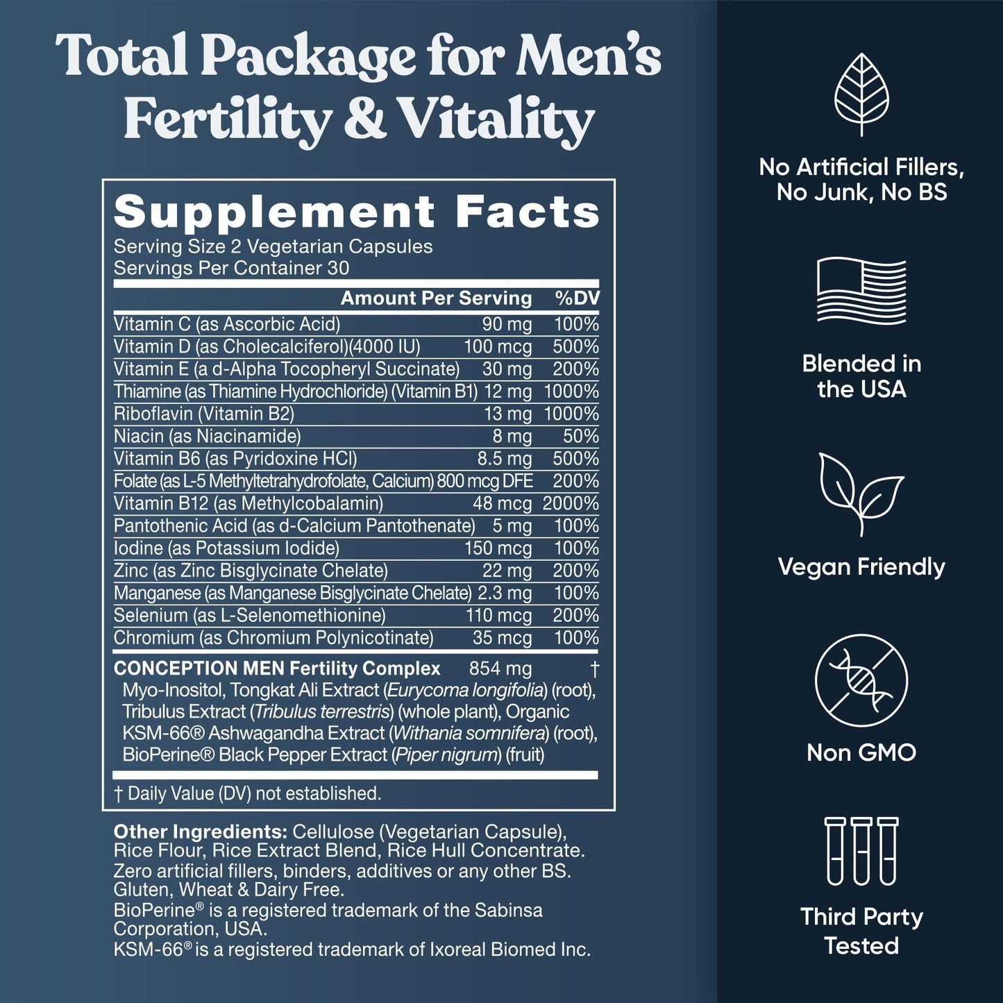 Conception For Him – Men’s Fertility Supplements (Ashwagandha, Folate, Zinc, Magnesium) – 120 Veg Soft Capsules