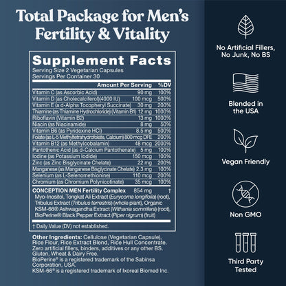 Conception For Him – Men’s Fertility Supplements (Ashwagandha, Folate, Zinc, Magnesium) – 120 Veg Soft Capsules