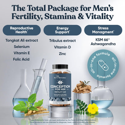 Conception For Him – Men’s Fertility Supplements (Ashwagandha, Folate, Zinc, Magnesium) – 120 Veg Soft Capsules