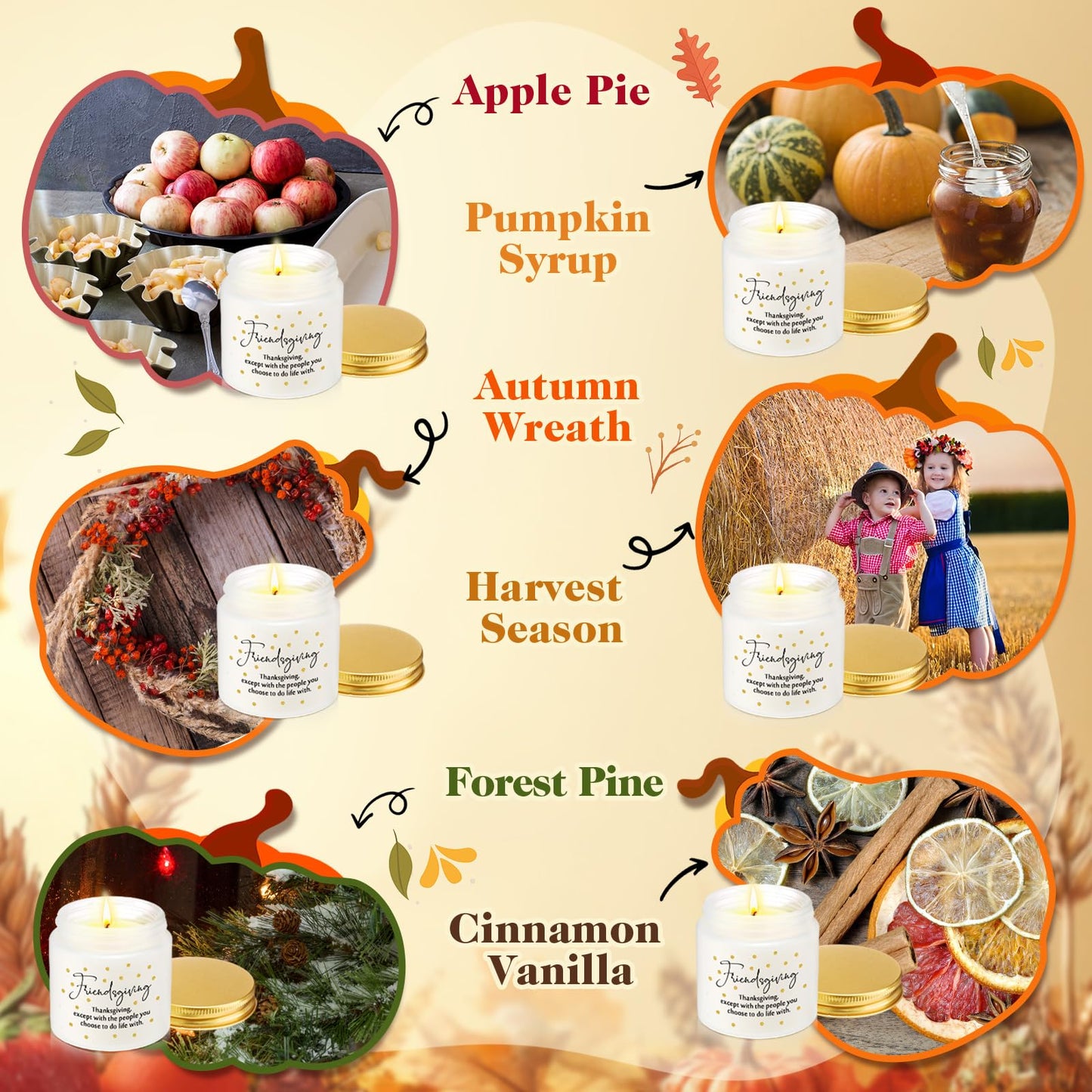 Conelist 12-Pcs Thanksgiving Scented Candles Set – 3.5 oz Soy Wax Glass Jars (Friendsgiving Gift)