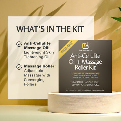 Anti Cellulite Oil & Lymphatic Drainage Massager Kit | Fascia Blaster for Contoured & Smoother Skin | 8 fl oz by M3 Naturals