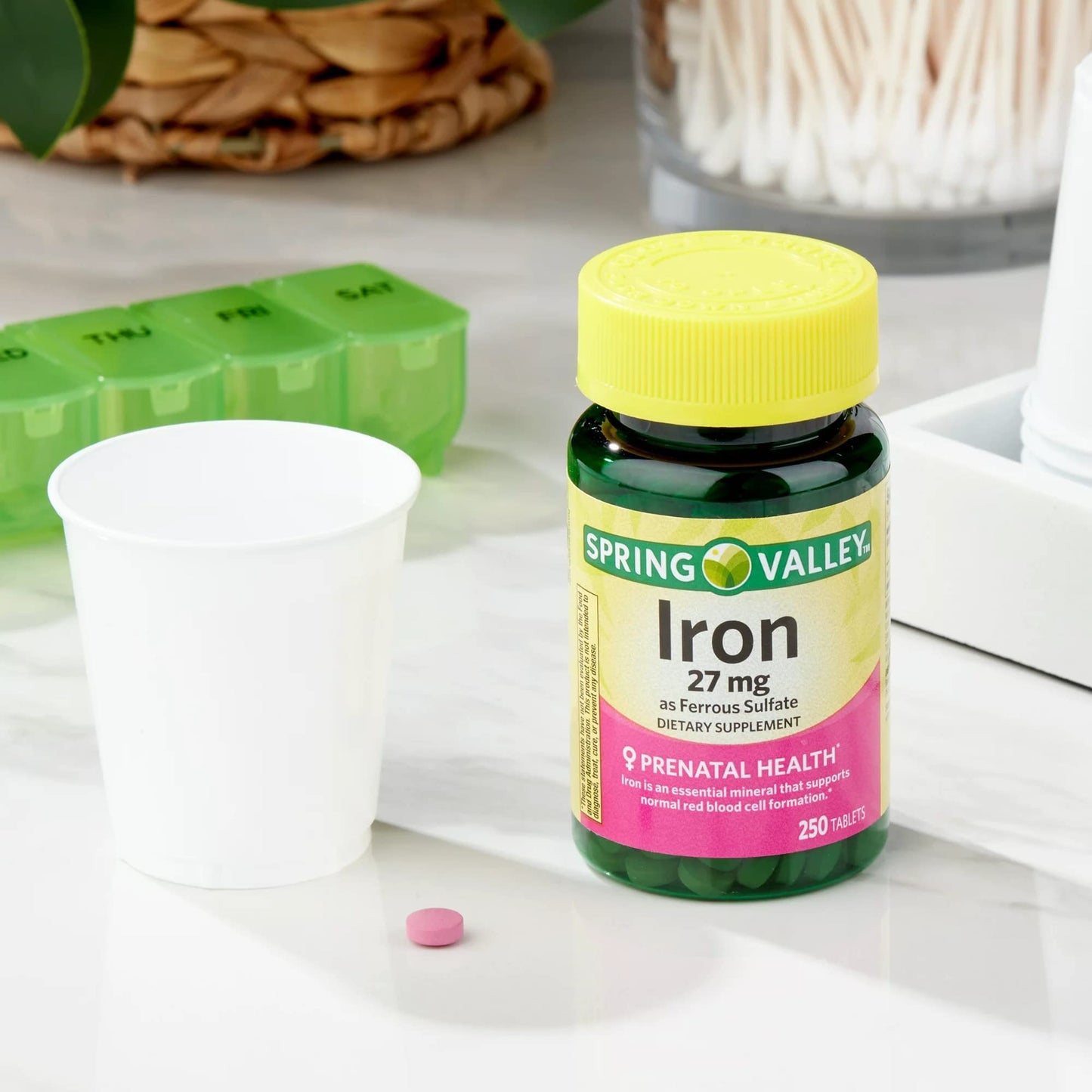 Convergence Spring Valley Iron as Ferrous Sulfate Tablets – 27 mg Iron, 250 Count | Prenatal Health Support, Gluten-Free