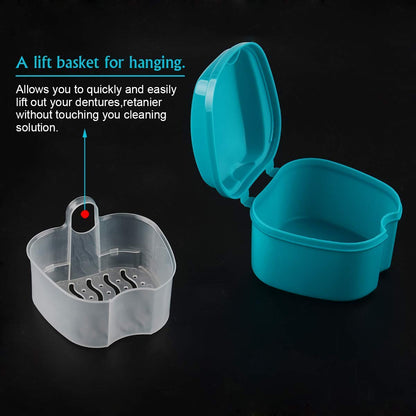 Coolrunner Denture Case with Strainer - Travel Denture Cup & Retainer Cleaning (Green)