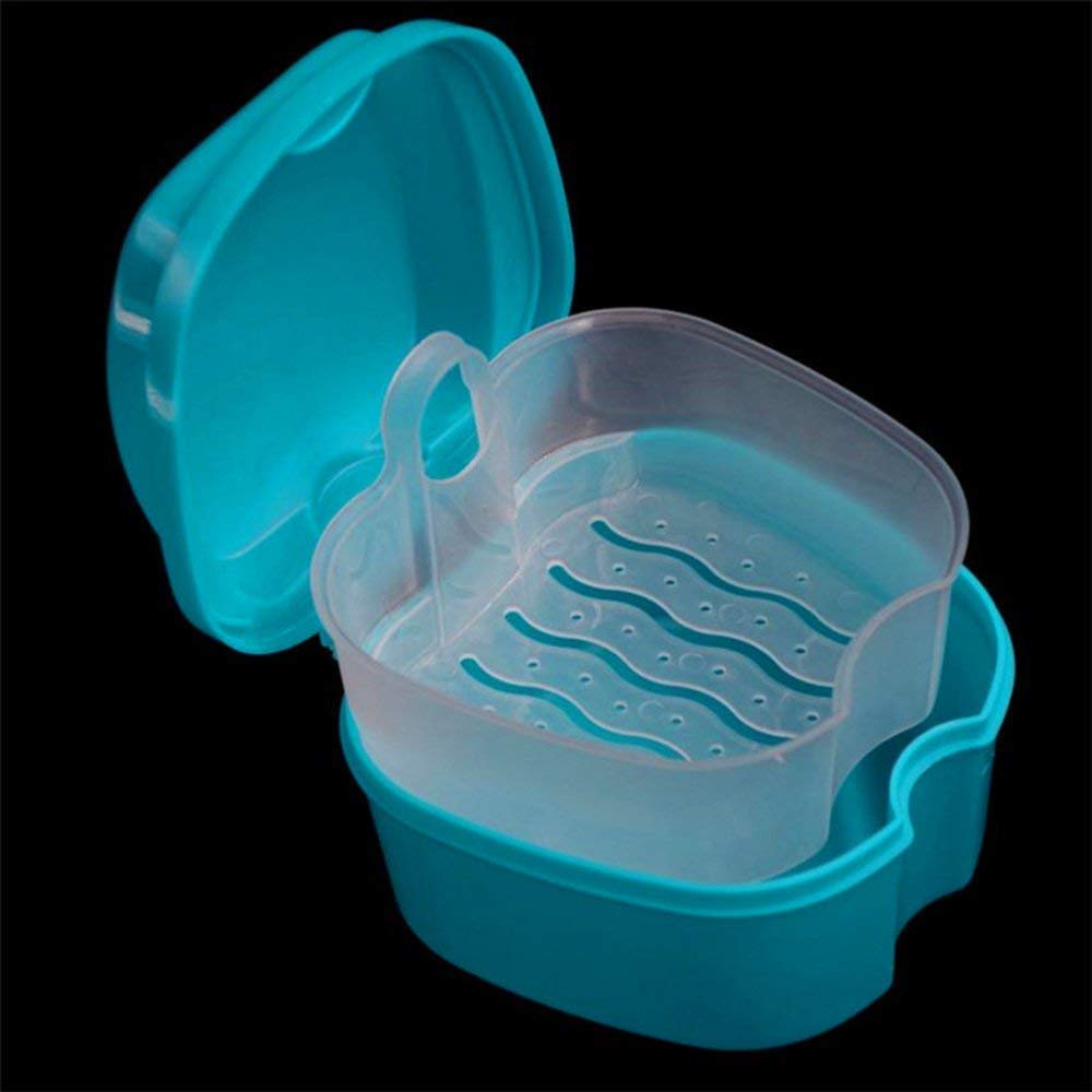 Coolrunner Denture Case with Strainer - Travel Denture Cup & Retainer Cleaning (Green)