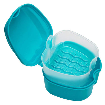 Coolrunner Denture Case with Strainer - Travel Denture Cup & Retainer Cleaning (Green)