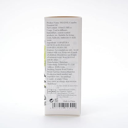 Copaiba Essential Oil 100ml (3.38fl.oz) | PHATOIL Pure Aromatherapy Oil for Diffuser, Humidifier, DIY Soap, Candle & Bath Bombs