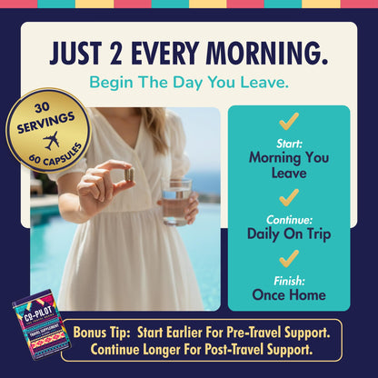 Co-Pilot Travel Vitamin: Jet Lag, Immunity, Digestion & Calm | Vegan, 60 Count