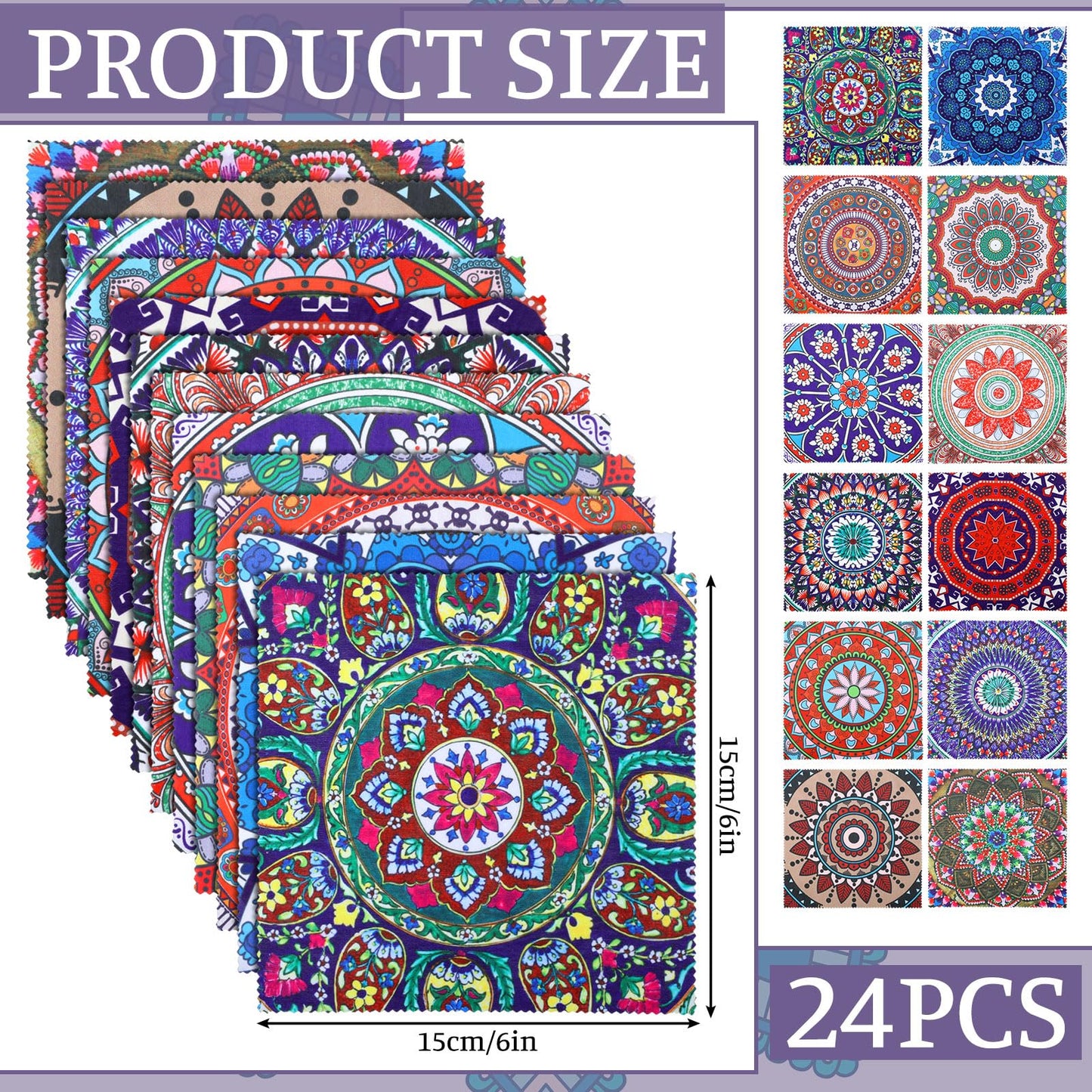 Copkim 24 Pcs Mandala Eyeglasses Cleaning Cloths – 6x6in Microfiber Cloths for Glasses, Camera Lens, and Screens
