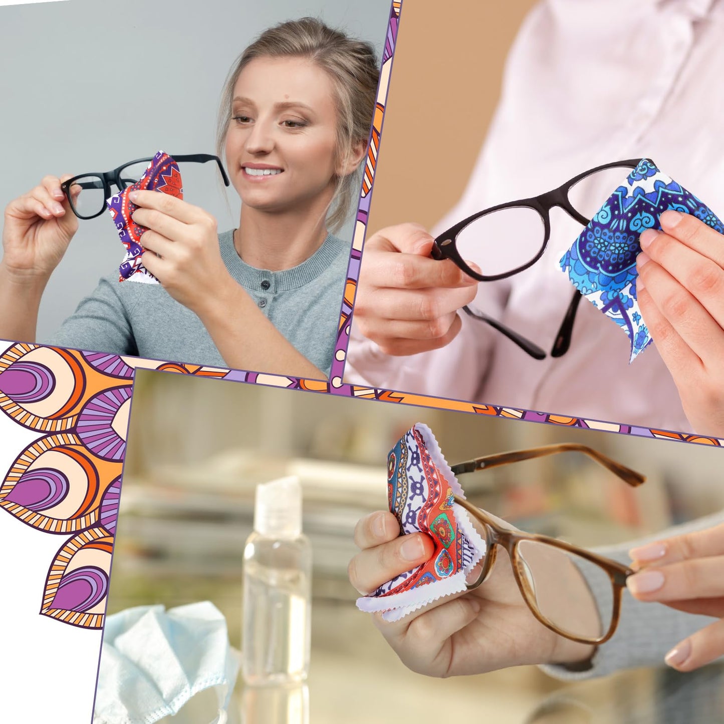 Copkim 24 Pcs Mandala Eyeglasses Cleaning Cloths – 6x6in Microfiber Cloths for Glasses, Camera Lens, and Screens