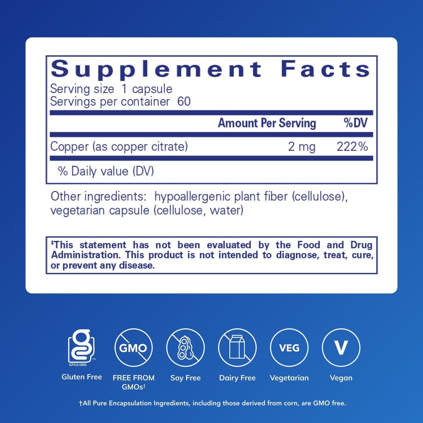 Copper (Citrate) – Highly Bioavailable Copper | 60 Capsules | Pure Encapsulations