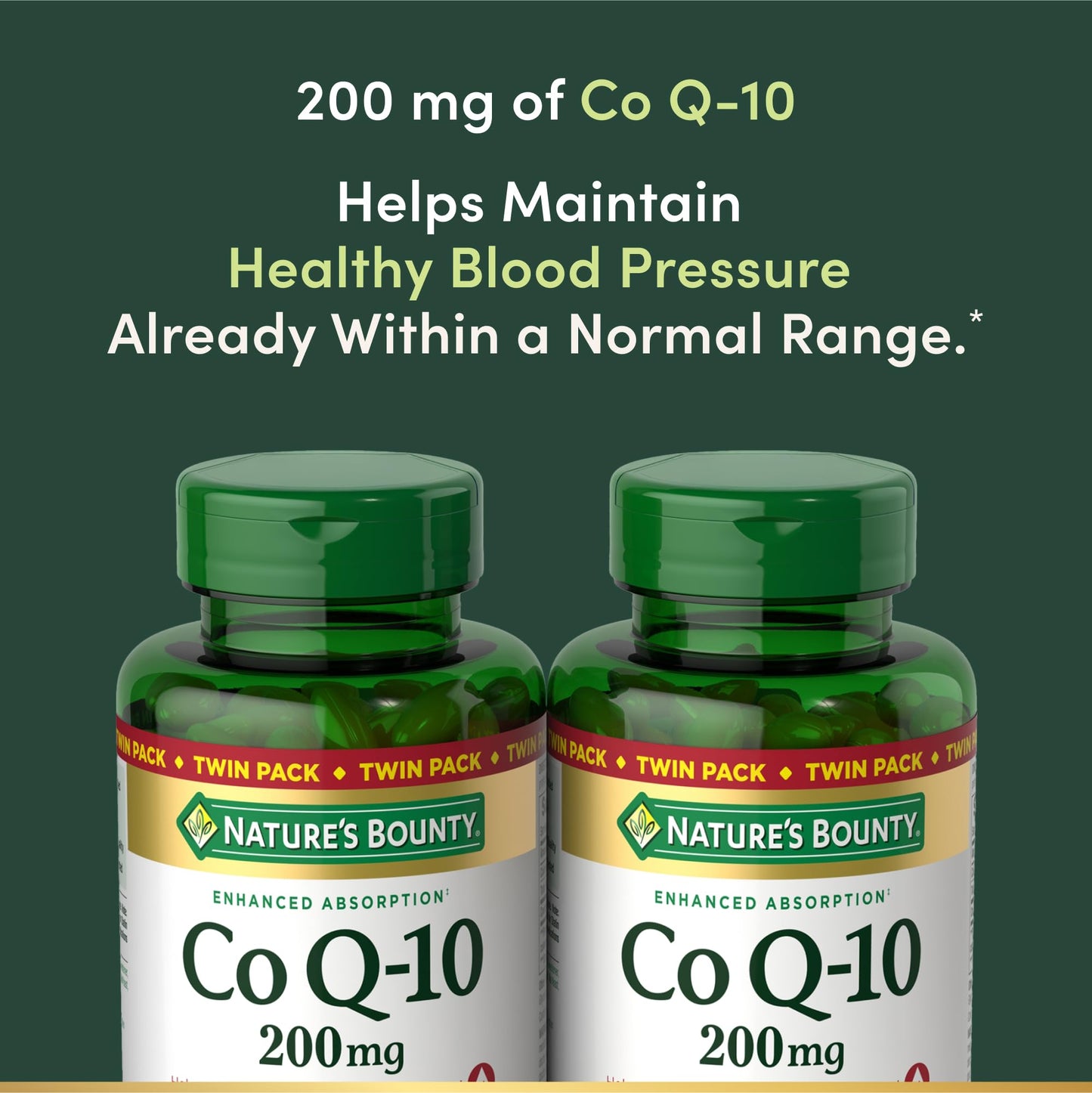 Nature’s Bounty CoQ10 200 mg Softgels – Twin Pack, 160 Rapid Release | Heart Health & Cellular Energy