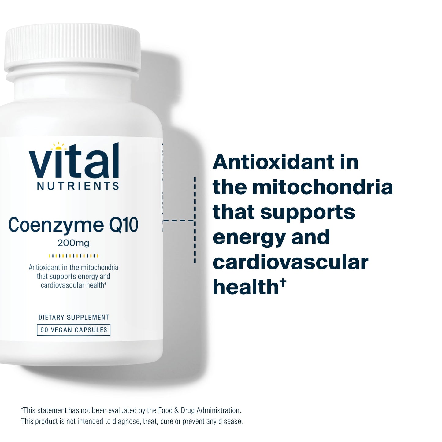 Vital Nutrients CoQ10 200mg – Vegan CoQ10 for Heart Health & Energy | Gluten, Dairy & Soy Free | 60 Capsules