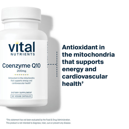 Vital Nutrients CoQ10 200mg – Vegan CoQ10 for Heart Health & Energy | Gluten, Dairy & Soy Free | 60 Capsules