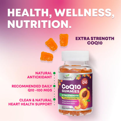 CoQ10 Gummies for Adults 100mg - 3X Strength, High Absorption | Heart Health & Energy Support | 60 CoQ10 Gummies