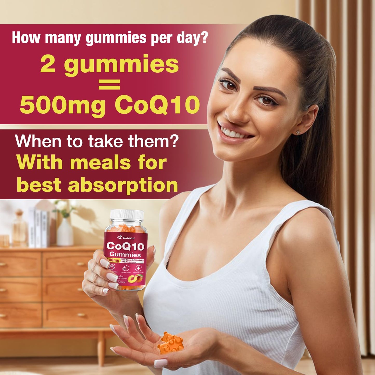 CoQ10 Gummies 500mg + Omega-3 EPA/DHA | Immune & Energy Support – Orange Flavor | Non-GMO, Gluten-Free | 60 Count