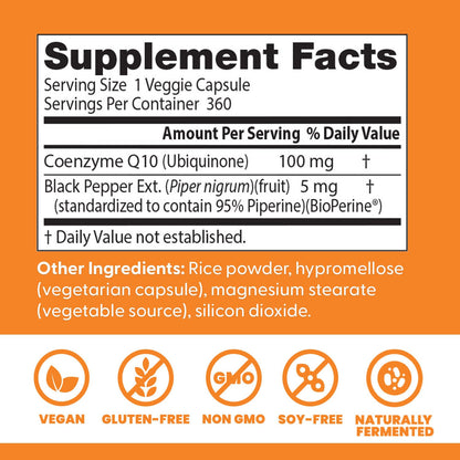 Doctor's Best High Absorption CoQ10 with BioPerine – Heart Health & Energy Support, 100 mg, 360 Vegan Caps