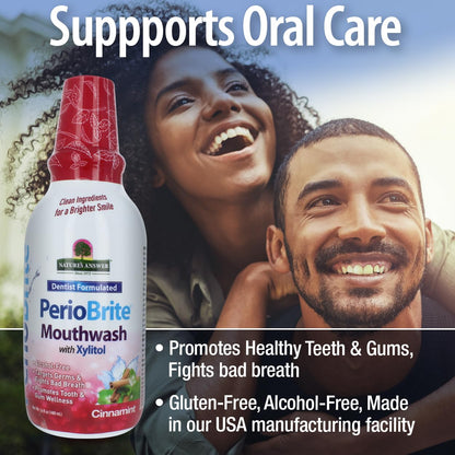 Nature's Answer PerioBrite Cinnamon Mouthwash 16 oz - Alcohol-Free, Whitens Teeth, Fresh Breath (2 Pack)