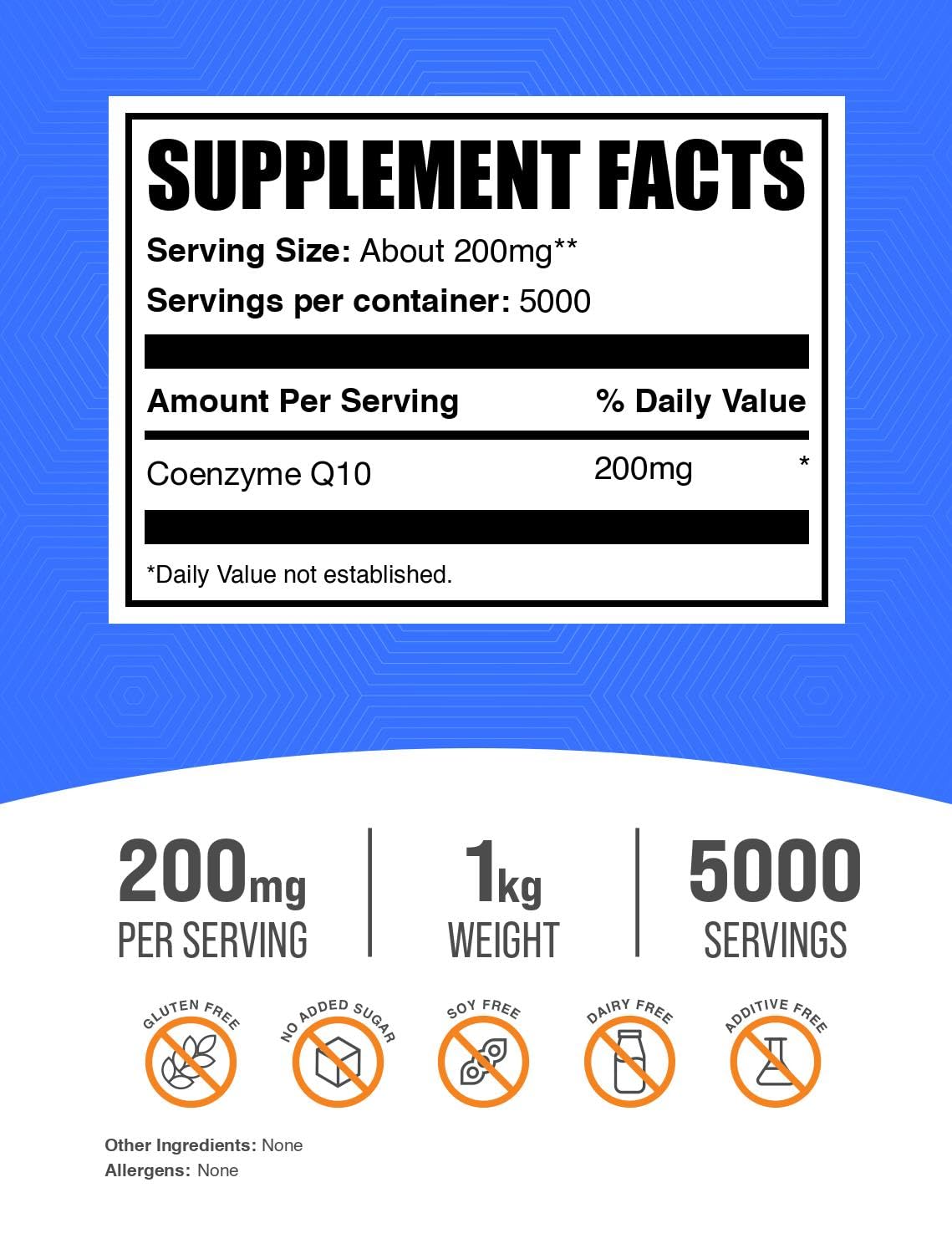Coenzyme Q10 Powder 200mg - Gluten Free 1kg | BulkSupplements.com