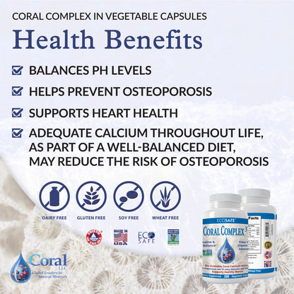 Coral Complex 3 — Coral Calcium 900 mg + Vitamin D3 1200 IU + Magnesium 168 mg | 300 Vegetarian Capsules | Coral White