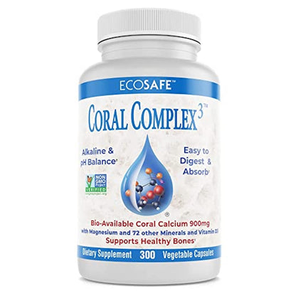Coral Complex 3 — Coral Calcium 900 mg + Vitamin D3 1200 IU + Magnesium 168 mg | 300 Vegetarian Capsules | Coral White