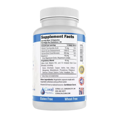 Coral Complex 3 — Coral Calcium 900 mg + Vitamin D3 1200 IU + Magnesium 168 mg | 300 Vegetarian Capsules | Coral White