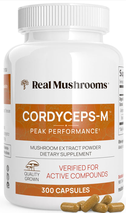 Real Mushrooms Cordyceps Capsules – Organic Cordyceps Militaris, 300 Vegan Capsules | 8% Beta-Glucans, Made in USA