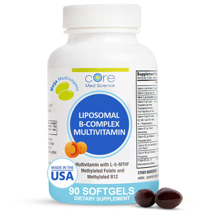 Core Med Science Liposomal Methylated B-Complex Multivitamin – 90 Softgels (Non-GMO) | Heart Health & Immune Support