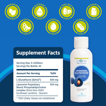 Core Med Science Liposomal Glutathione Liquid 500mg – 4 Fl Oz | Phospholipid Complex