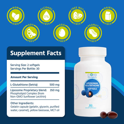 Core Med Science Liposomal Glutathione Supplement – 500mg, 60 Softgels