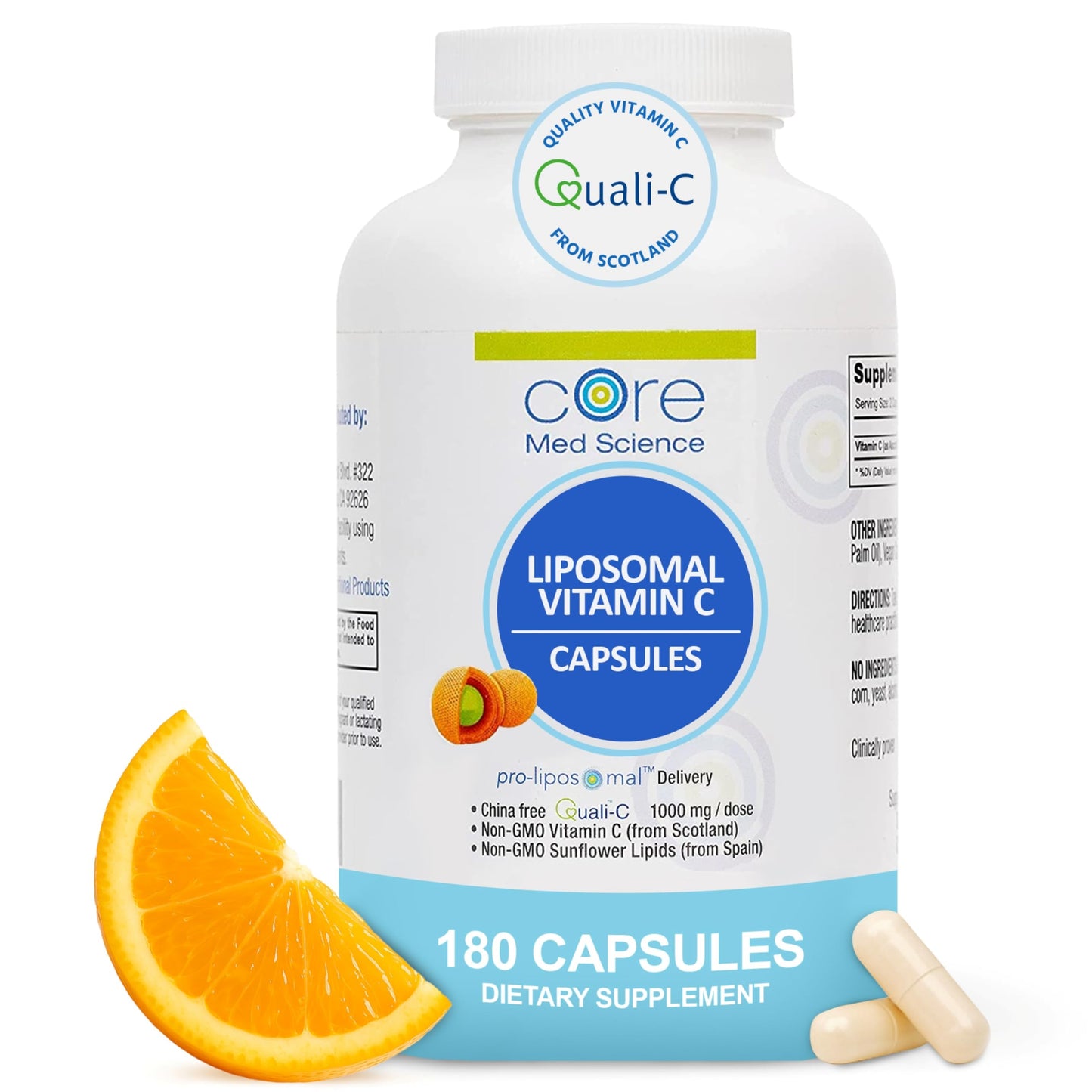 Core Med Science Liposomal Vitamin C 1000mg – 180 Capsules | Non-GMO, Made in USA