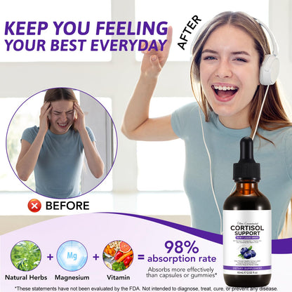 Cortisol Supplements for Women & Men | 10-in-1 Hormone Balance Drops (Blueberry)