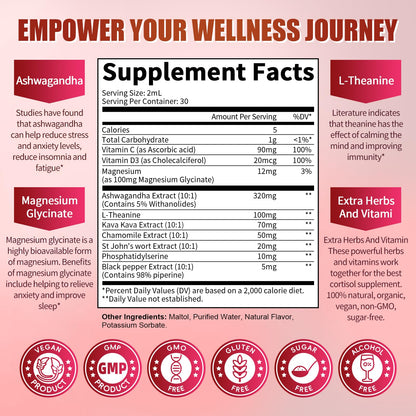 Cortisol Supplement Liquid Drops – 10-in-1 Hormone Balance for Women & Men (2 fl oz, Cranberry)