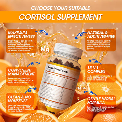 Cortisol Gummies 15-in-1 for Mood, Sleep & Focus – Vegan 180-Count