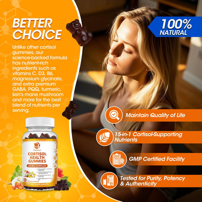 Cortisol Gummies 15-in-1 for Mood, Sleep & Focus – Vegan 180-Count
